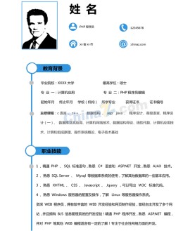 PHP程序员应聘求职简历模板下载_简介doc文档Word模板下载