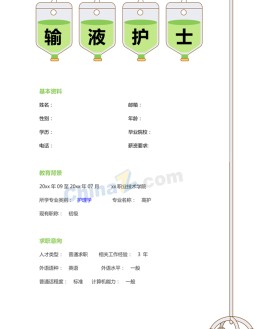 急诊输液室护士应聘求职简历范文_简介doc文档Word模板下载