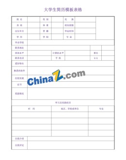 标准个人应聘求职简历空表格下载_简介doc文档Word模板下载