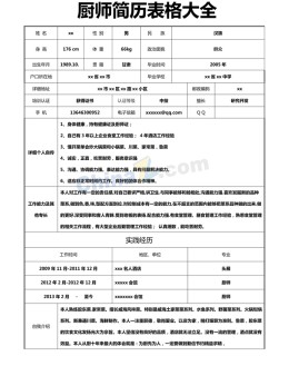 厨师应聘求职简历表格大全下载_简介doc文档Word模板下载