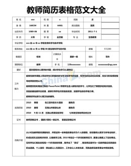 教师应聘求职简历表格范文大全_简介doc文档Word模板下载