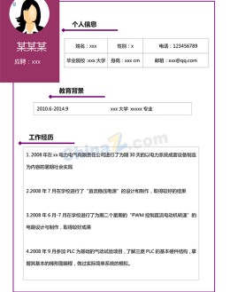 电气自动化个人应聘求职简历模板表格_简介doc文档Word模板下载