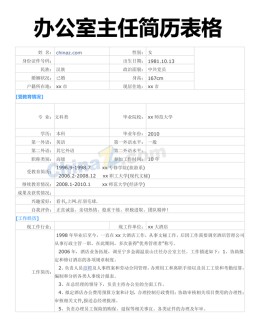 办公室主任应聘求职简历表格下载_简介doc文档Word模板下载