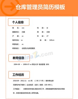 仓库管理员应聘求职简历模板下载_简介doc文档Word模板下载